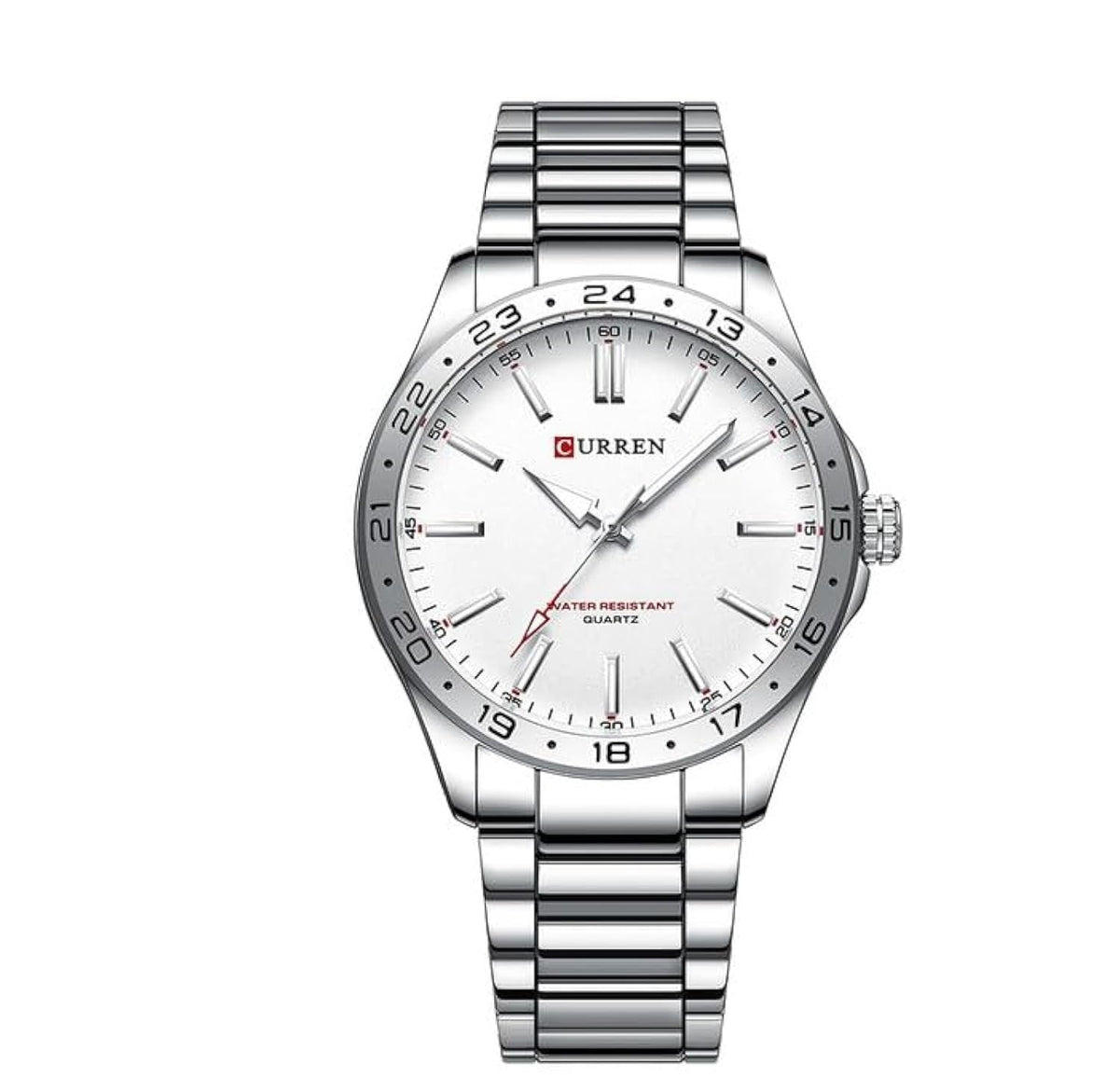 CURREN New Model CURREN Brand Light Up Dial Male Watch Simple 43mm Big Dial Stainless Steel Strap Waterproof 3ATM Men's Clock 8452 - SILVER WHITE