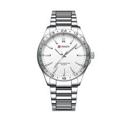 CURREN New Model CURREN Brand Light Up Dial Male Watch Simple 43mm Big Dial Stainless Steel Strap Waterproof 3ATM Men's Clock 8452 - SILVER WHITE