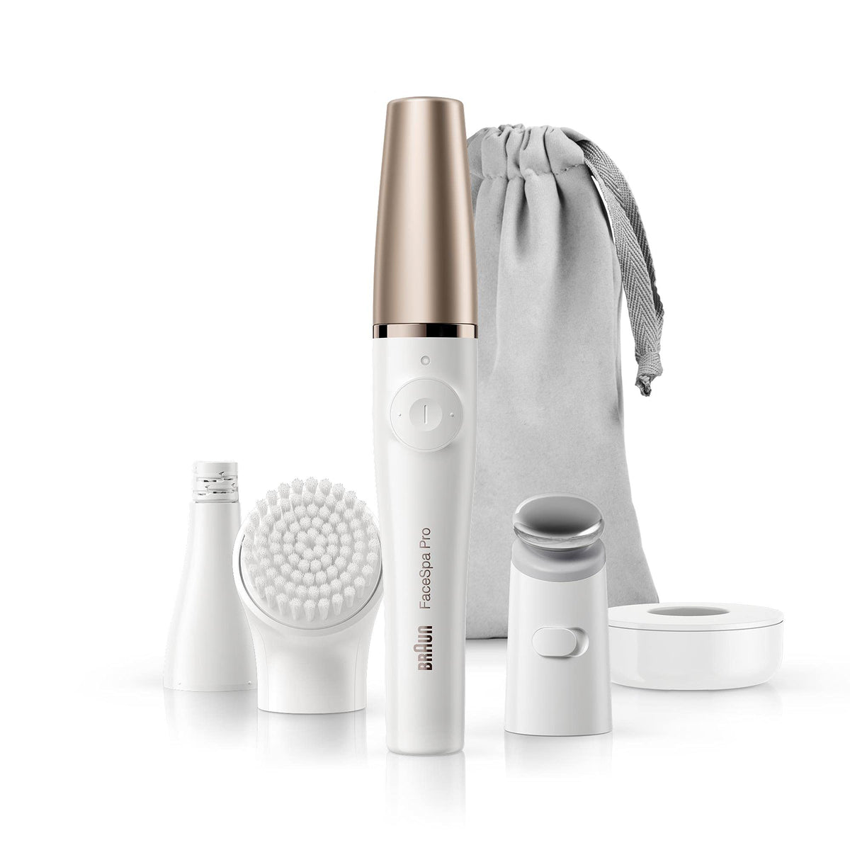 Braun FaceSpa Pro 911 Facial Epilator 3-in-1 Facial Epilating Cleansing and Skin Toning System for Salon Beauty at Home with 3 Extras Rechargeable Cordless Use White/Bronze
