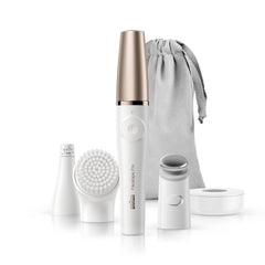 Braun FaceSpa Pro 911 Facial Epilator 3-in-1 Facial Epilating Cleansing and Skin Toning System for Salon Beauty at Home with 3 Extras Rechargeable Cordless Use White/Bronze