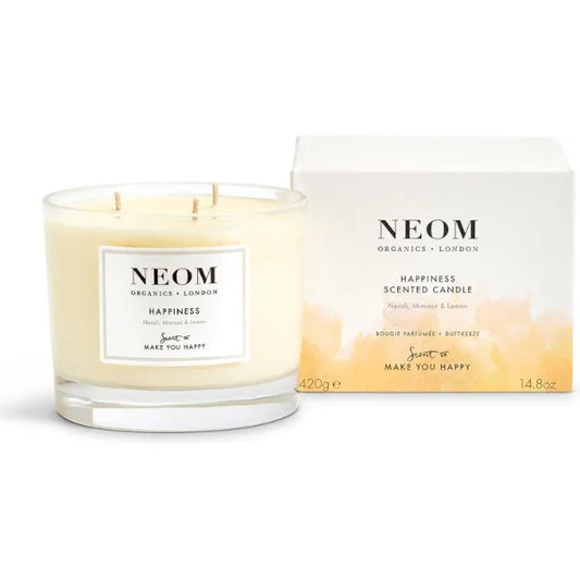 NEOM Happiness Scented Candle, 3 Wick | Essential Oil Aromatherapy Candle | Neroli, Mimosa & Lemon | Scent to Make You Happy