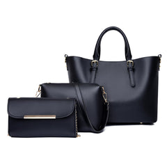 QCQ 3-Pack Fashion Handbags and Purses for Women - Tote Bag, Top Handle Satchel, and Shoulder Bag Set - Black