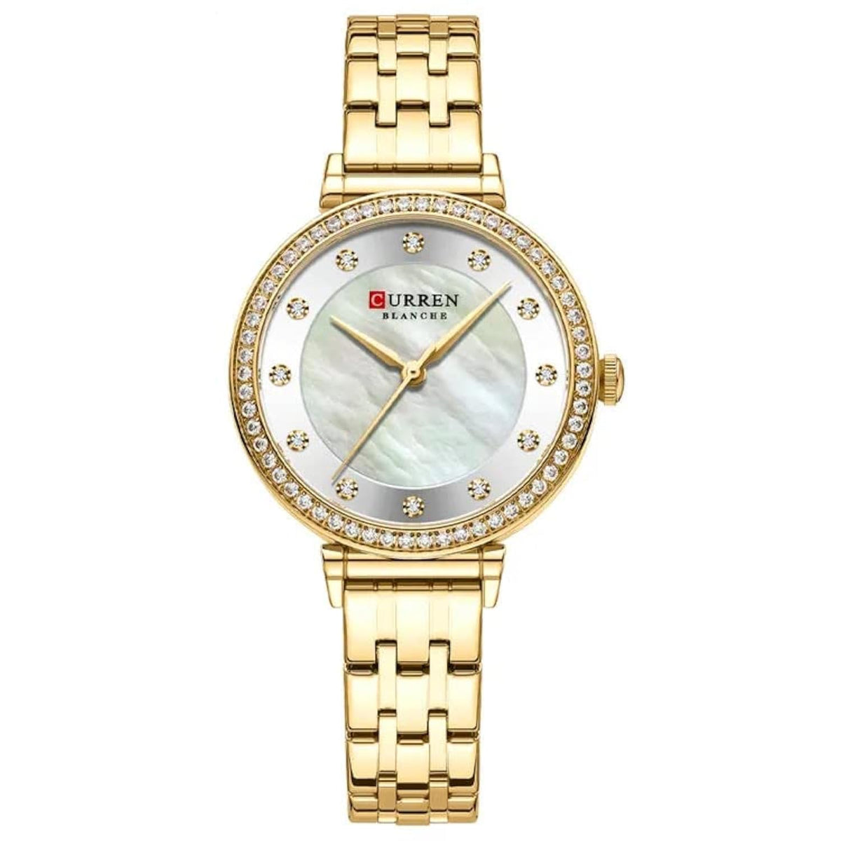 CURREN New Simple Thin Quartz Watch Women's Silver Stainless Steel Wrist Watch With Rhinestones - GOLD