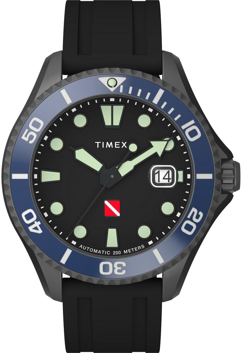 Timex Tiburón Men's Automatic Analogue Bracelet Watch with Rubber Strap - Black