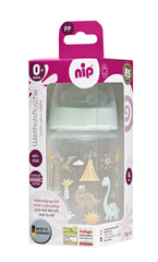 Nip Wide-Neck Milk Bottle,Baby Feeding Bottle- 260 ml, BPA-Free, Soft Silicone Medium-Flow Breast-Like Teat, Unisex, Easy to Clean, Nursing Bottle for Newborns Infants & Toddlers,Made in Germany, Dino