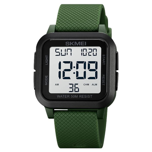 SKMEI Digital Watch - Waterproof Digital Sports Watch with Stopwatch Alarm Countdown Dual Time, EL Backlight Display Digital Watches 42mm Nylon Strap Unisex Wrist Watches for Men Women - Green