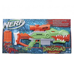 Nerf Dinosquad Rex RAMpage Motorized Dart Blaster, 10 Dart Clip, 20 Official Nerf Darts, 10 Dart Storage T Rex Dinosaur Design, Multicolour, F0807F03