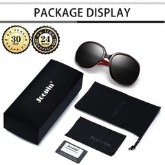 Joopin Polarized Sunglasses for Women, Ladies Big Frame Polarized Eyewear UV400 Protection Driving Fishing - Black Red