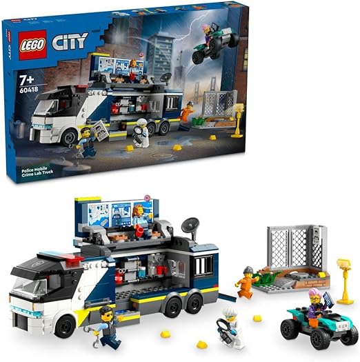 LEGO City Police Mobile Crime Lab Truck Toy for 7 Plus Year Old Boys, Girls & Kids, Vehicle Set with Quad Bike, 2 Officer, 1 Scientist and 2 Crook Minifigures for Pretend Play, Birthday Gifts 60418