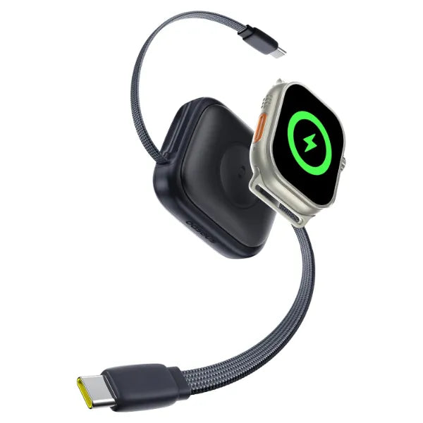 Baseus 100W Retractable USB-C Cable with Apple Watch Charger – 5A Fast Charging Cord, Adjustable up to 3ft, 2.5W Wireless Charging for Apple Watch, iPhone, Galaxy & iPad
