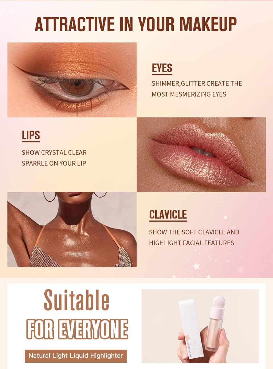 3Pcs Liquid Highlighter, Stick Liquid Luminizer Makeup Liquid Illuminator Face Highlighter, Liquid Luminizer Shimmer Stick with Cushion Applicator, Natural Glow Makeup Sparkly Highlighters for Face