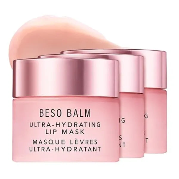 JLO BEAUTY Lip Mask, Vanilla Scented, Ultra Hydrating Lip Gloss Finish, Helps Visibly Plump, Smooth & Soften, Daytime or Overnight Sleeping Mask to Moisturize Flaky, Dry Lips, Beso Balm, 3 Pack