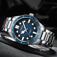 CURREN-Quartz Wrist Watches for Men, Round Luminous Hand, Stainless Steel Strap, Casual Business Watch, New Watches for Men, 8450 - SILVER BLUE