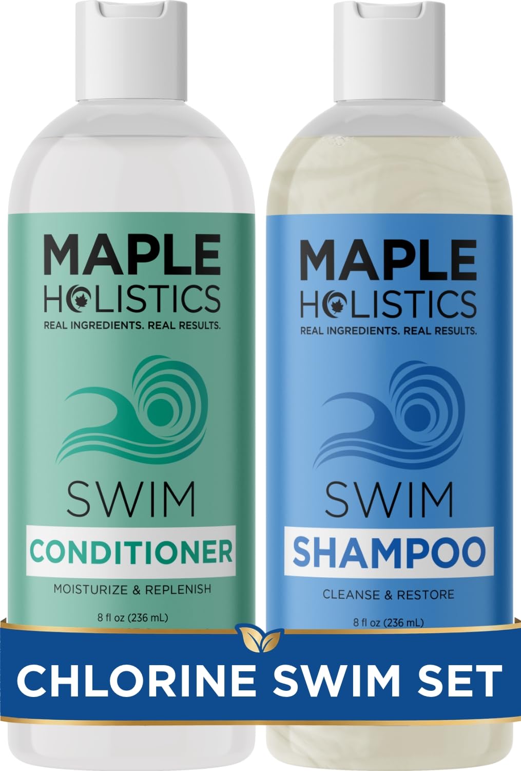 Maple Holistics After Swim Shampoo and Conditioner Set - Chlorine Shampoo and Conditioner for Swimmers with Tea Tree and Rosemary Oil - Clarifying Shampoo for Hard Water Chlorine and Saltwater with Replenishing Oils