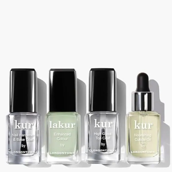 LONDONTOWN All the Sage Mani Set Lichen (White Sage Green) lakur Nail Polish, Nourishing Cuticle Oil, High Glossy Top Coat for Shiny Glossy Finish, and Nail Hardener & Base Coat, 0.40fl oz