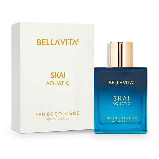 BellaVita Luxury SKAI Aquatic Cologne for Men | Fresh Bergamot & Pink Pepper Scent | Long-Lasting Mens Perfume with 20% Dense Perfume Oil | Unisex, Vegan Spray | Gift for Men, Perfume,100ml