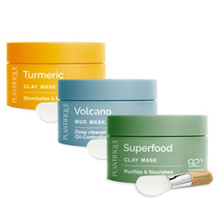 PLANTIFIQUE Korean Face Mask Collection Superfood Marine Clay, Turmeric & Vitamin C Clay for Dark Sports and Volcanic & Dead Sea Mud Pore Refining, Hydrating & Calming Face Masks 3x110 g