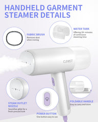 CLEVAST Handheld Steamer for Clothes, Foldable Travel Steamer with Portable Size, 30 Second Fast Heat-up, 1000W Garment Steamer -150ml Fabric Wrinkle Remover with Brush for Home and Office