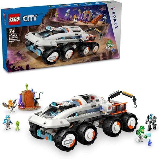 LEGO City Command Rover and Crane Loader Outer Space Toy for 7 Plus Year Old Boys, Girls & Kids, Vehicle Set with 4 Astronaut Minifigures, Robot, 2 Alien Figures & Planet Setting, Birthday Gift 60432