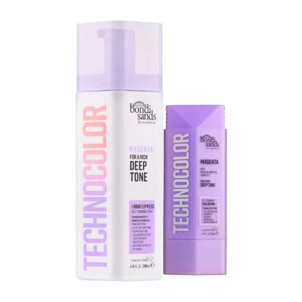 Bondi Sands Technocolor Magenta Face + Body Kit | Includes Lightweight Sunless Foam and Hydrating Face Serum for a Flawless Finish