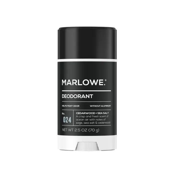 MARLOWE. No. 024 Deodorant 2.5 oz, Jojoba Esters, Coconut Oil, Shea Butter & Tapioca Starch for Odor Protection, Formulated without Aluminum & Baking Soda, Fresh & Zesty Cedarwood + Sea Salt Scent