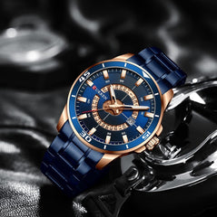 CURREN 8359 luxury business casual men's watch waterproof quartz Stainless steel Band calendar men's watch - BLUE