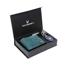WildHorn® RFID Protected Genuine Leather Wallet & Gift Combo for Men - Blue Hunter