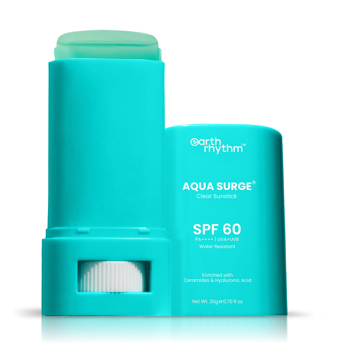 Earth Rhythm Hyaluronic Sunscreen Stick Spf 60, Pa++++ With Ceramides, Water Resistant, Lightweight, No White Cast, Aqua Surge, Sunscreen For Men & Women - 20 Gm - All