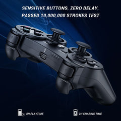MAKINGTEC Wireless Controller Compatible with PS 3, Bluetooth 4.0 Joystick, Double Shock Vibration Joystick Rechargeable Gamepad, for PS3 USB PC Controller Joypad (Black)