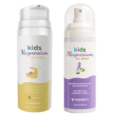 Vigority Magnesium Lotion with Spray for Kids Bedtime Vanilla, Botanical Extracts, Aromatherapy for Relaxation & Comfort with Topical Magnesium, Multi Vitamins Moisturizer
