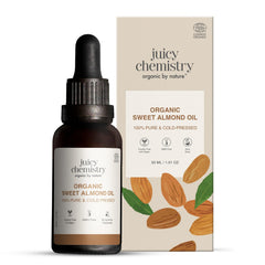 Juicy Chemistry Sweet Almond Oil, 30 ml Organic Carrier Oil for Dry & Frizzy Hair, Cold Pressed Almond Oil for Glowing Skin