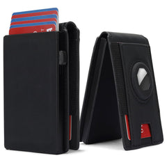 Wallet with Airtag Holder, Airtag Wallet RFID Blocking Wallet with Pop-up Card Box, Leather Wallet Quick Card Access for Men Boys Christmas Gifts Black (Airtag Not Included)