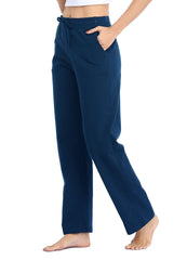 Willit Women's Cotton Sweatpants Open Bottom Yoga Sports Pants Straight Leg Lounge Loose Fit Athletic Pants with Pockets - Navy Blue