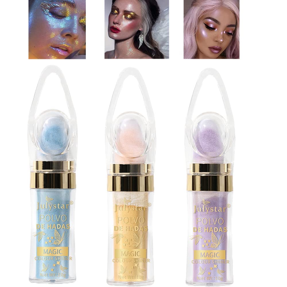 MAKINGTEC Highlighter Powder Stick, 3 Colors Fairy Highlight Patting Powder, Upgrade Shimmer Face and Body Highlighter Powder Stick, Body Brightens the Natural Three-dimensional Face Blusher