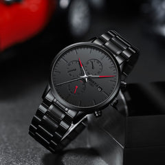NIBOSI Men's Watches Analog Minimalist Black/Red Dial Watches for Men Business Chronograph Military Casual Wrist Watches Stainless Steel Strap Date