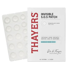 THAYERS Invisible S.O.S Hydrocolloid Acne Pimple Patch, Ultra-Thin Design Instantly Reduces Look of Blemishes, Set of 22 Pimple Patches