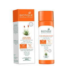 Biotique ALOE VERA SUN SHIELD WITH PLANT DERIVED ZINC OXIDE 75+ SPF UVB PA+++ UVA Ultra Protective Sunscreen Lotion All Skin Types Water Resistant-190ml