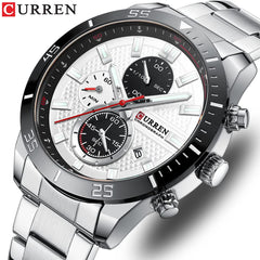 CURREN 8417 Men's Wristwatch Chronograph Waterproof Brand Luxury Sports Military - SILVER WHITE