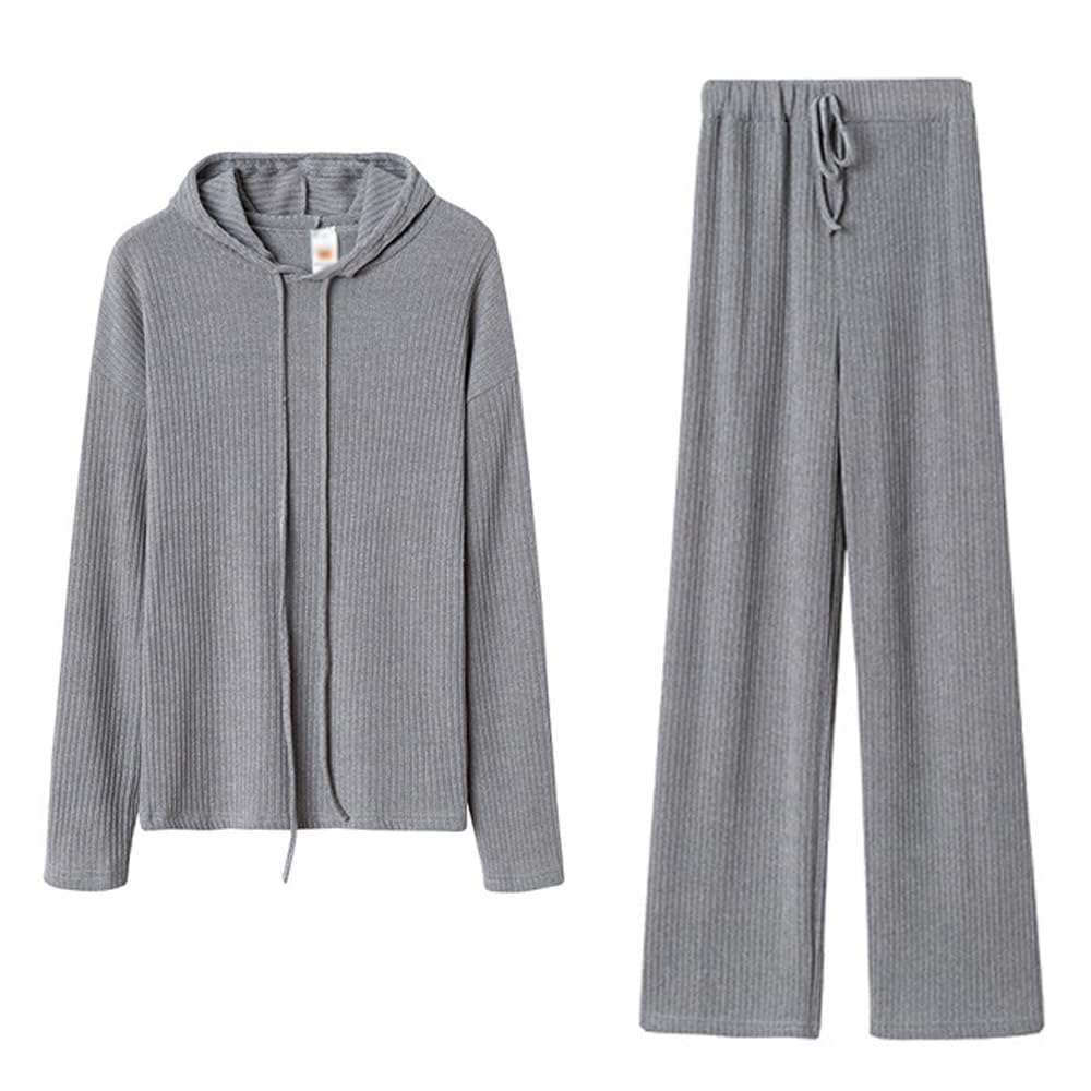 KEYNCO 2-Piece Leisure Suit For Women Solid Color Long Sleeved Hooded Top And Pants Sports Set Leisure Autumn Set (S)