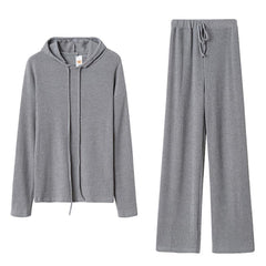 KEYNCO 2-Piece Leisure Suit For Women Solid Color Long Sleeved Hooded Top And Pants Sports Set Leisure Autumn Set (S)