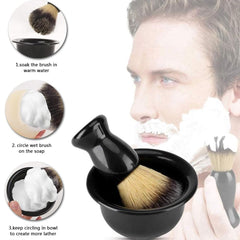 HOOTO 3 in 1 Men Shaving Kit, Mens Shaving Brush and Bowl Set, Shaving Brush Set for Men with Shave Brush Bowl ABS Stand with Razor Slot, Men's Grooming Kit & Professional Salon Shaving Tool