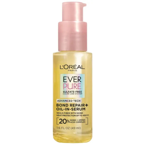 L'Oreal Paris Bond Repair+ Hair Oil-in-Serum, Heat Protectant to Strengthen Damaged, Color-Treated Hair, Provides Intense Shine and Frizz Control, EverPure, 1.6 Fl Oz