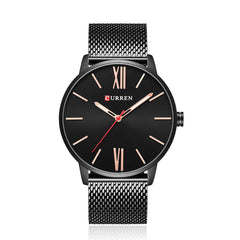 Men's Quartz Watch Simple Ultra-Thin Wristwatch Stainless Steel Strap 3ATM Waterproof Big Dial Analog Wrist Watch - black-black