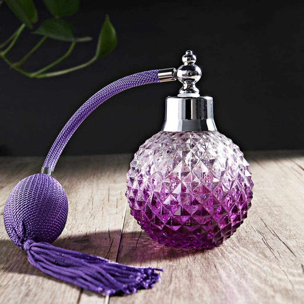 100ml Vintage Perfume Glass Bottle Retro Style Victorian Perfume Purple Jar Spray Bulb Tassel Perfume Refillable Atomizer for Women Ladies