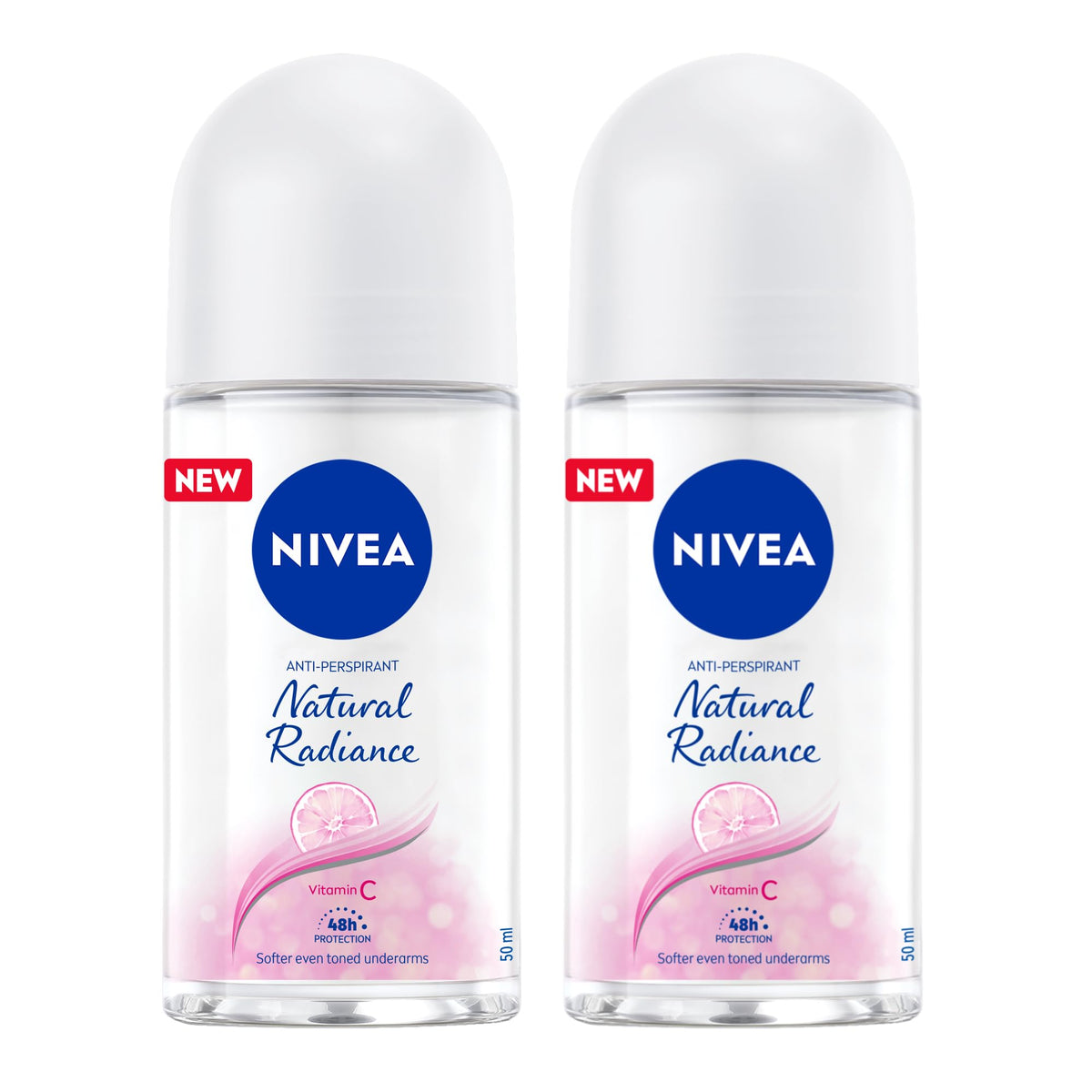 NIVEA Antiperspirant Roll-on for Women, 48h Protection, Natural Radiance, 2x50ml