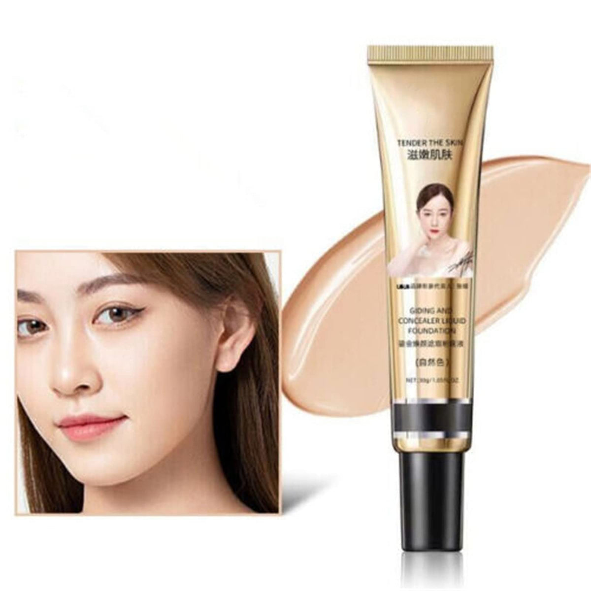 Full Coverage Liquid Foundation,Matte Concealer Smooth Makeup Base Cream,Full Coverage Foundation,Tender the Skin Foundation,Waterproof Long Lasting Oil Free Smooth Liquid Foundation (Natural)