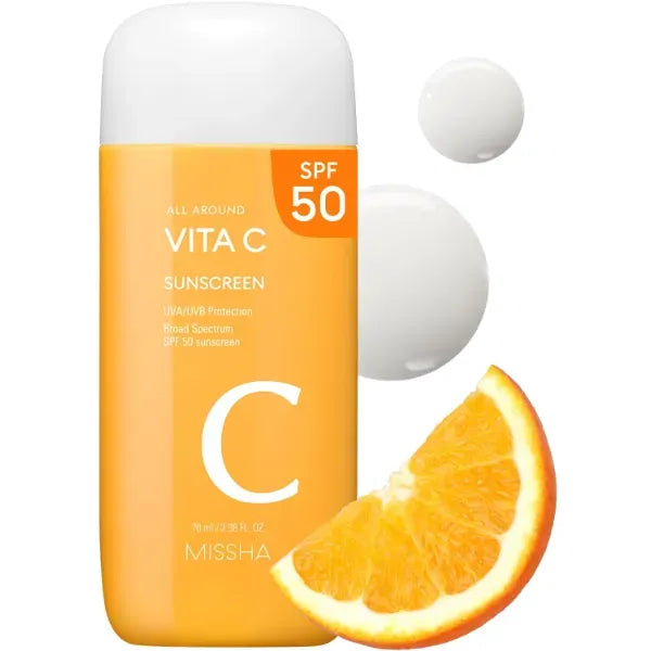 MISSHA All Around Vita C Sunscreen SPF 50/70ml - Korean Sunscreen for face with Vitamin C for Even Tone