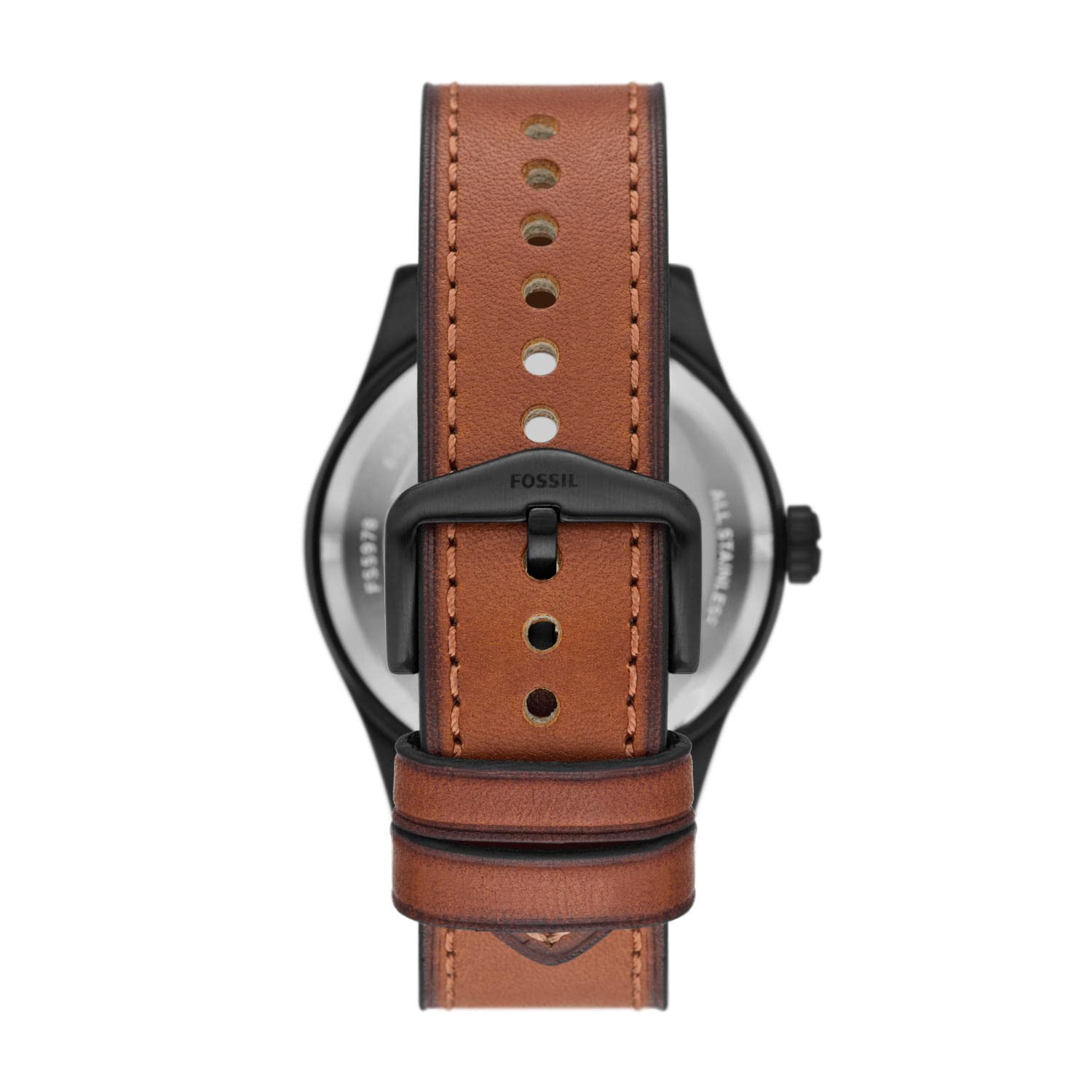 Fossil Men's Defender Solar-Powered Stainless Steel and Leather Watch, Color: Black, Brown (Model: FS5978), Brown, One Size, Defender Solar-Powered Luggage Leather Watch - FS5978