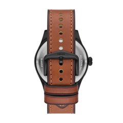 Fossil Men's Defender Solar-Powered Stainless Steel and Leather Watch, Color: Black, Brown (Model: FS5978), Brown, One Size, Defender Solar-Powered Luggage Leather Watch - FS5978