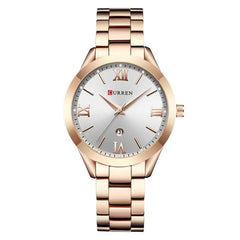 CURREN Ladies Analog Watch Rose Gold Stainless Steel Case Silver Dial Rose Gold Stainless Steel Bracelet